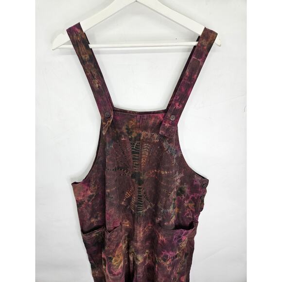Earthbound Boho Overalls Tie Dye Brown Orange Hippie Pockets Women Sz M Wide leg - Picture 2 of 6